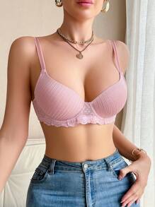 1pc Women Contrast Lace Wireless Bra - Pink - View 5