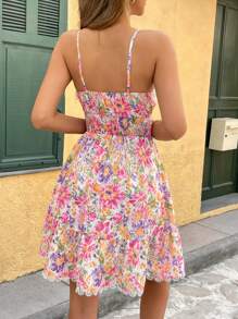 SHEIN VCAY 女式休闲碎花细肩带迷你连衣裙、夏季度假花卉印花连衣裙、沙滩装 - 彩色 - 查看 2