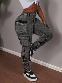 Slaydiva Quần Jogger Jeans Skinny Co Giãn Sexy Cho Nữ, Màu Đen - màu đen - Xem 1