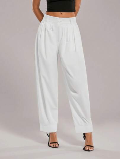 Forever 21 1pc Women's Casual High Street Vintage Elegant White Straight Leg Pants, Spring