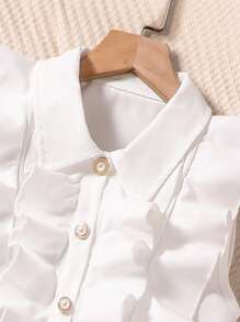 Tween Girl Solid Color Ruffle Sleeveless Shirt & Pleated Mini Skirt Set - Hot Pink - View 3