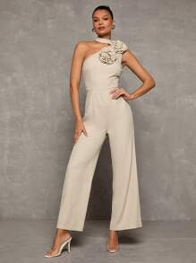 Glamine Sexy Bodycon Off Shoulder Sleeveless Elegant Fashionable 3D Floral Decor Slimming Women Jumpsuit - Apricot - View 7