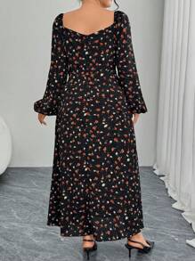 Modelyn Plus Size Woven Printed Fitted Ruched A-Line Dress - Black - View 2