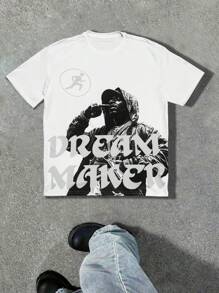 Manfinity EMRG Men's Casual Round Neck Short Sleeve T-Shirt With Letter & Figure Print