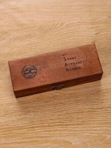 42 件复古木制字母和数字装饰印章套装，适用于剪贴簿和日记本，单盒装木塑复合材料