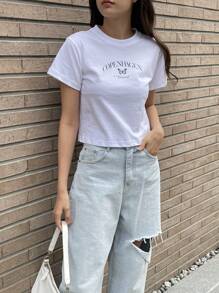 DAZY 蝴蝶與字母圖案t恤 - 白色 - 查看 5