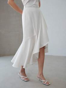 MOTF PREMIUM ASYMMETRICAL RUFFLE HEM SKIRT - White - View 6
