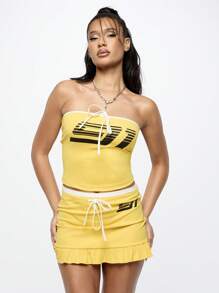 SUMWON WOMEN Váy tennis mini xếp nếp Y2K phong cách thể thao mùa hè Váy thể thao năng động hiệu suất cao Quần áo thể thao dạo phố Ngắn xếp ly - Màu vàng - Xem 5