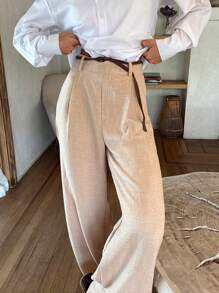 Cloudara WOMEN WIDE LEG HIGH WAIST PANTS WITH BELTED - Beige - View 2