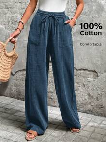 SHEIN LUNE 2 层水洗纱布女式长裤