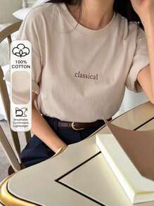 DAZY Letter Graphic Crew Neck Tee Summer - Beige - View 1