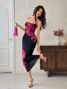 EastFlair Vestido de tirantes con estampado floral elegante para mujeres