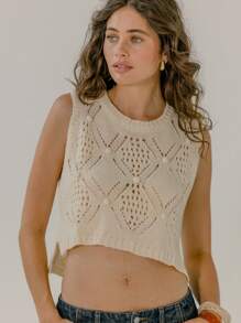 Aralina Sleeveless Crochet Knit Textured Chunky Crop Top - Apricot - View 4