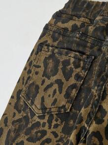 Girls (Toddler) New Fashion Casual Leopard Print Distressed Elasticated Denim Flare Jeans