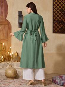 Al Najma Conservative Casual Style Blouse With Ribbon Decor For Women,Modest - Green - View 6