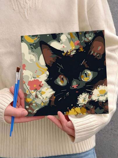 1 套可爱猫咪数字油画套装，适合成人初学者，彩色 DIY 数字油画，帆布画，手绘风景装饰画，带木框，适合挂在家里的墙上以缓解压力，DIY 绘画，家居墙面装饰