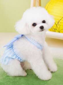 PETSIN Vestido a rayas con decoración de moño azul, elegante y delicado, apropiado para mascotas pequeñas, para primavera/verano - Azul - Ver 5