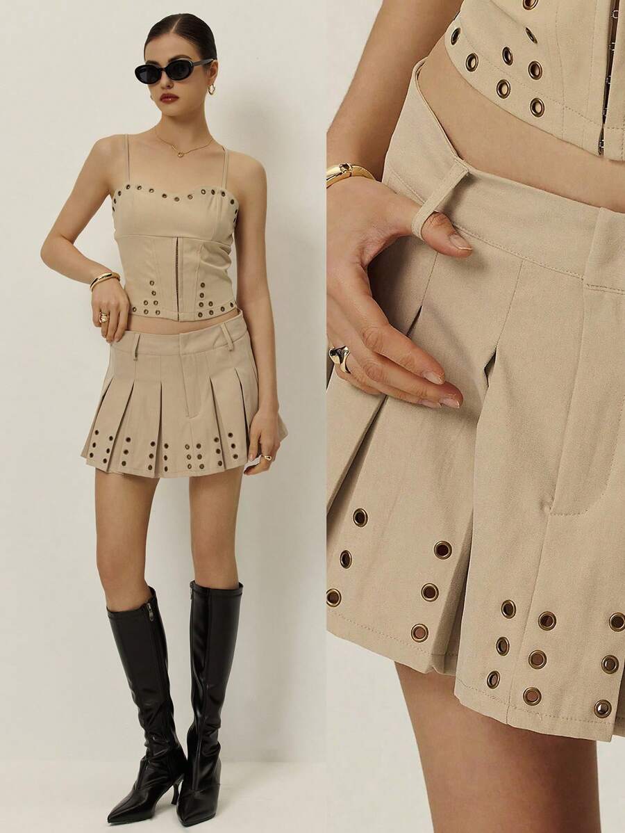 Poéselle Damen Nieten Rock Khaki Rock Lässig Damen Plissee Personalisiert Taillengürtel Mini Rock Damen Röcke Sommer Damen Boho Sommer Western Wear Damen Y2k Frühling Damen Damen Süß Lässig Damen Röcke Unterteil Konzert Damen Sommer Shirts Cowgirl Sommer Streetwear Western Damen Streetwear Damen Frühling - Khaki - Übersicht 1
