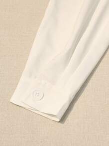 SHEIN LUNE 女士休闲纯色蕾丝拼布衬衫 - 白色 - 查看 4