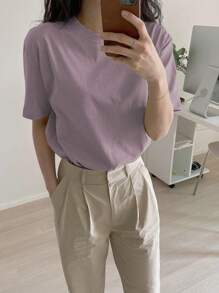 DAZY Solid Drop Shoulder Tee Summer,Business Casual Women - Mauve Purple - View 2