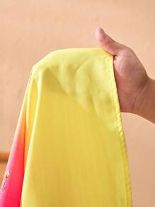 Slaydiva Plus Size Women's Yellow Gradient Floral Print Long Sleeve Shirt & Asymmetric Hem Sun Dress Suit For Vacation, Romantic, Casual, Beach - Multicolor - View 9