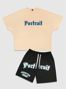ROMWE MEN Street Life Men's Hip Hop Figure Printed T-Shirt & Shorts Set, Minimalist Fashion Suitable For Summer - Multicolor - View 2