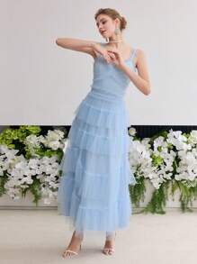 MOTF Soiréza MESH RUFFLE LAYERED COCKTAIL PARTY DRESS - Blue - View 5