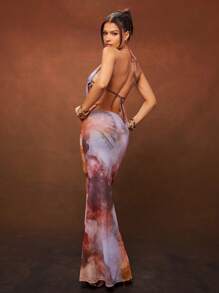 Hauture Summer Women, Women, Blue And Red Mesh Tie Dye Color Mermaid Maxi Skirt For Women, For Date Night, Concerts, Parties, Clubs, Music Festivals, Vacation