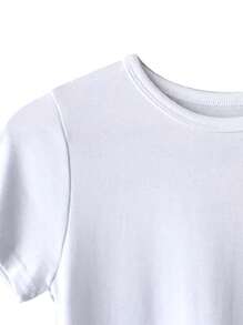 DAZY Camiseta corta de tela sólida, estilo preppy - Blanco - Ver 7