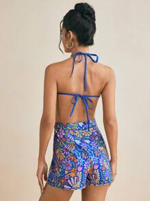 JIAN LASALA Monos azules para mujer estilo boho sin mangas con estampado floral, de espalda descubierta y nudo, para outfits de verano, vacaciones, salir, playa y ropa de verano para mujer en Europa