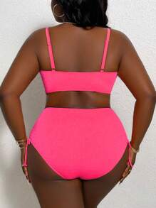 SHEIN Swim Curve Bộ đồ bơi liền thân 2 mảnh màu trơn cỡ lớn cho nữ, thời trang thường ngày đi biển - Màu Hồng Tươi - Xem 2