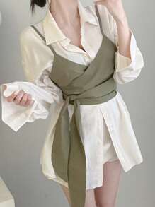 DAZY Women's Summer Solid Color Wrap Cami Tank Top For Layering - Green - View 9