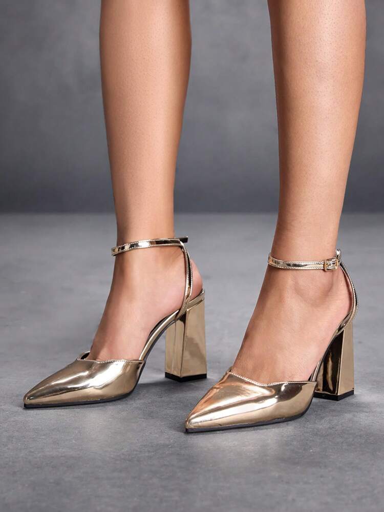 CUCCOO SZL Women's Pointed Toe Chunky High Heel Shoes, Sexy Fashion Gold Party Pumps For Glamorous Night Out, Badgirl Street Style Spring Shoes Spring Break Easter Prom Heels For Christmas Spring Shoes