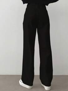 DAZY 女式休闲纯色直筒裤 - 黑色 - 查看 2