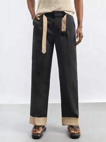 Maija Men's Casual Colorblock Patchwork Straight Leg Pants - Black - View 3