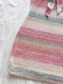 Soleia Women Floral Mesh Patchwork Colorful Knotted Front Sleeveless Slim Waist A-Line Mini Dress, Fit For Vacation, Party, Date, Afternoon Tea - Multicolor - View 4