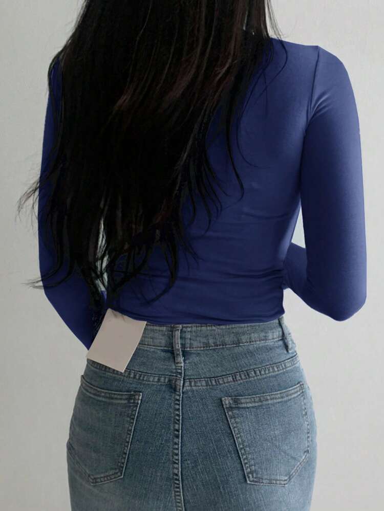 Turtleneck Long Sleeve Autumn/Winter Slim Fit Base Layer Top, Minimalist Essential Undershirt For Women