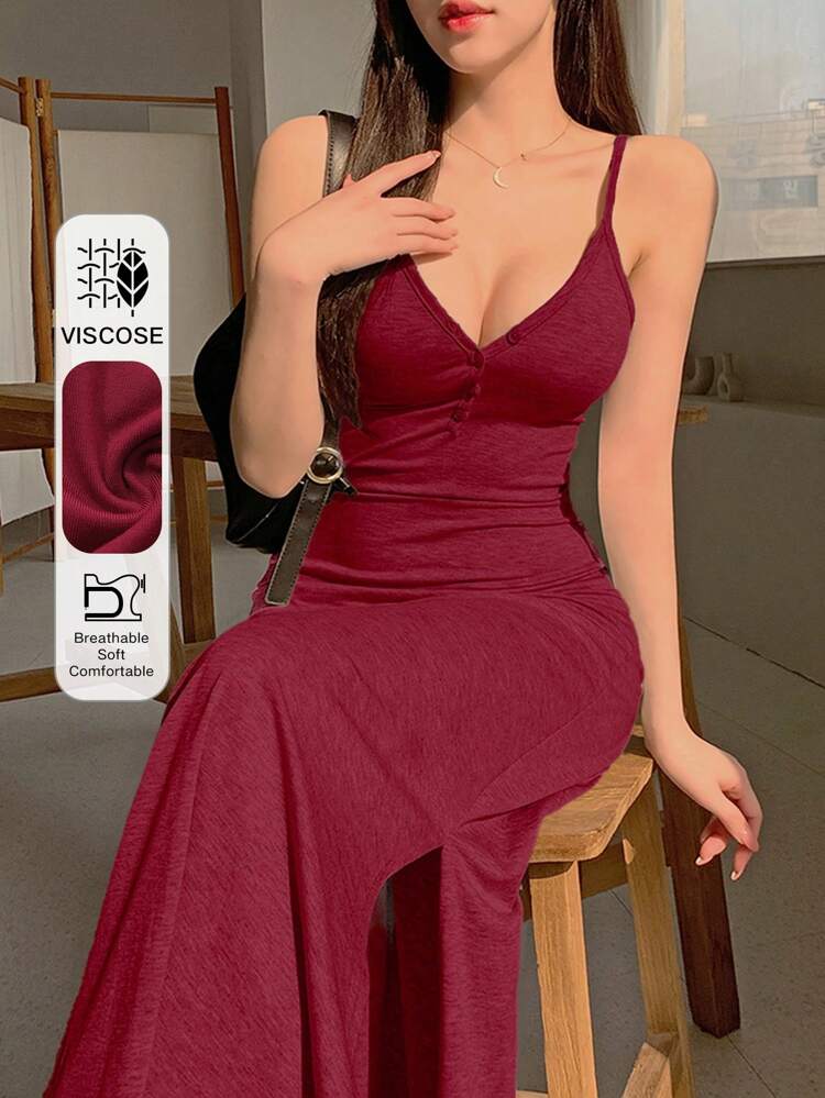 Women's Spaghetti Strap Waist-Cinched Maxi Bodycon Dress Sundress Red Women Dresses