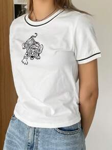 DAZY In hoa con hổ Áo thun Ringer - trắng - Xem 3