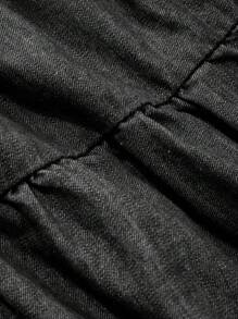 FRIFUL Blouse en jean à lacets décontractée pour femmes, manches longues à volants, printemps automne