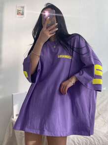 DAZY Short Sleeve Drop Shoulder T-Shirt With Letter Print Oversized T-Shirt