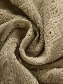 Manfinity RSRT قميص كاجوال بأكمام قصيرة أحادي الصدر للرجال ذوي البدانة مطبوع بنقوش هندسية - كاكي - مشاهدة 5