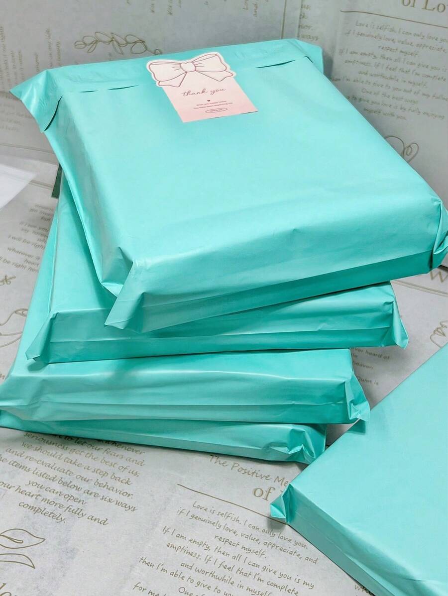20pcs Thickened Waterproof Solid Color Packing Bags, Versatile Pouch For School, Office, Shipping And Mailing - Mint Green - View 1