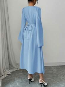 Elenzga 女士优雅纯色喇叭袖开衩连衣裙