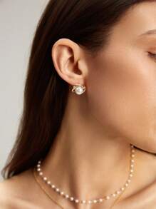 4 pièces/set Collier, bague et boucles d'oreilles en faux perles de style français élégant et léger. Idéal pour un port quotidien, cadeau parfait pour la Saint-Valentin, Noël et l'hiver - Blanc - Voir 6