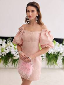 MOTF Soiréza JACQUARD OFF SHOULDER MINI DRESS - Baby Pink - View 4