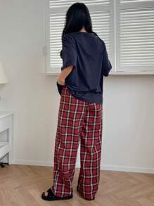 DAZY Conjunto de ropa de descanso con top y pantalones holgados a cuadros