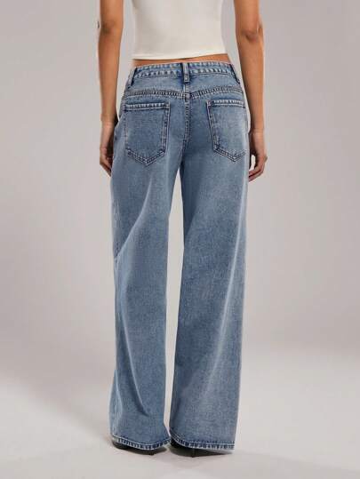 SHEIN Forever 21 נשים אביב וקיץ רומנטיות, נשף סיום, רשמי, יום הולדת, שנות ה-90, עסקים קז'ואל, אלגנטיות, לבוש מערבי, יציאה, אופנה, קז'ואל, Y2K, מועדון, משרד, קוקטייל, וינטג', רייב, מצחיקות, קלאסיות, כסף ישן, אופנת רחוב, חופשה, הופעה קאנטרי, עבודה, צנועות, חופשת אביב, רווקות, הופעה, רעות, בסיסיות, סיום לימודים, כתף בצבע כחול, גזרה נמוכה, רחבות, רגל רחבה, קאוגירל, ג'ינס