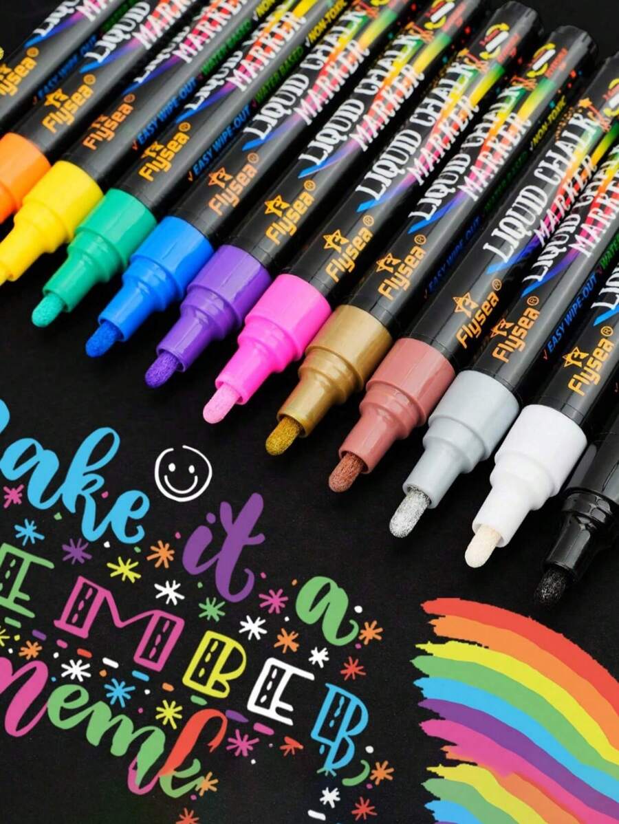 12 支/盒可水洗和湿擦液体粉笔，适用于黑板、白板、LED 玻璃窗、车窗喷漆、荧光广告粉笔 - 彩色 - 查看 1