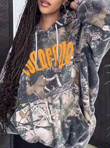 INAWLY Sudadera con capucha de manga larga con estampado de letras y ramas, hombros caídos y cordón ajustable para mujer, otoño